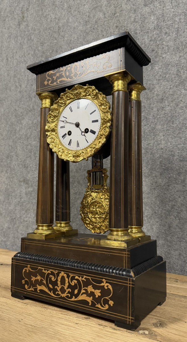 Portico Clock Empire / Charles X Period In Rosewood And Gilt Bronze  -photo-2