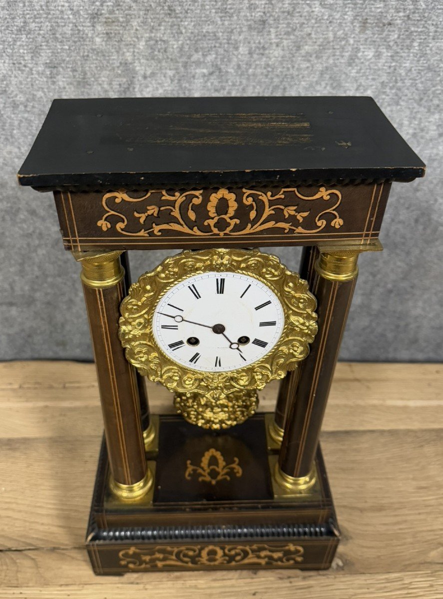 Portico Clock Empire / Charles X Period In Rosewood And Gilt Bronze  -photo-3