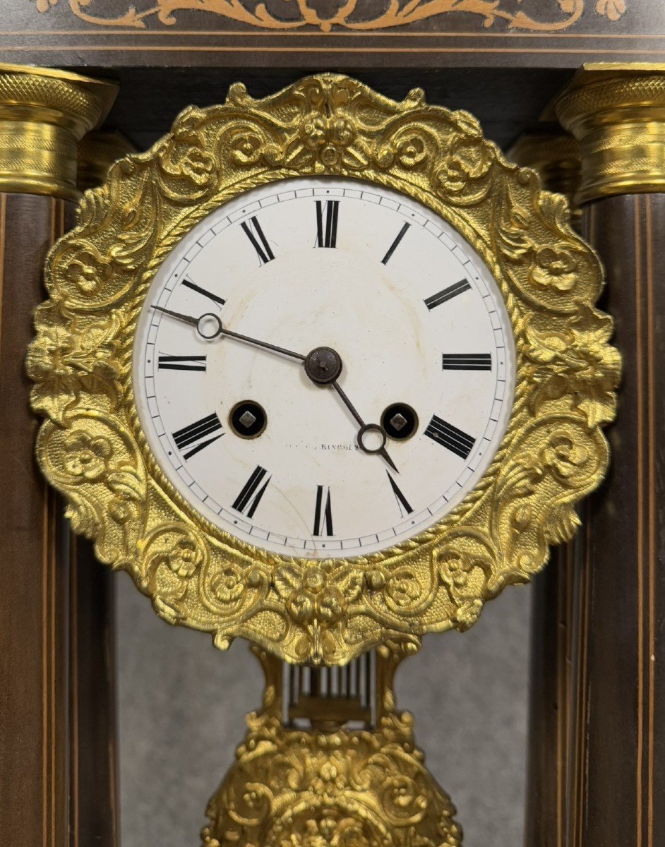 Portico Clock Empire / Charles X Period In Rosewood And Gilt Bronze  -photo-4