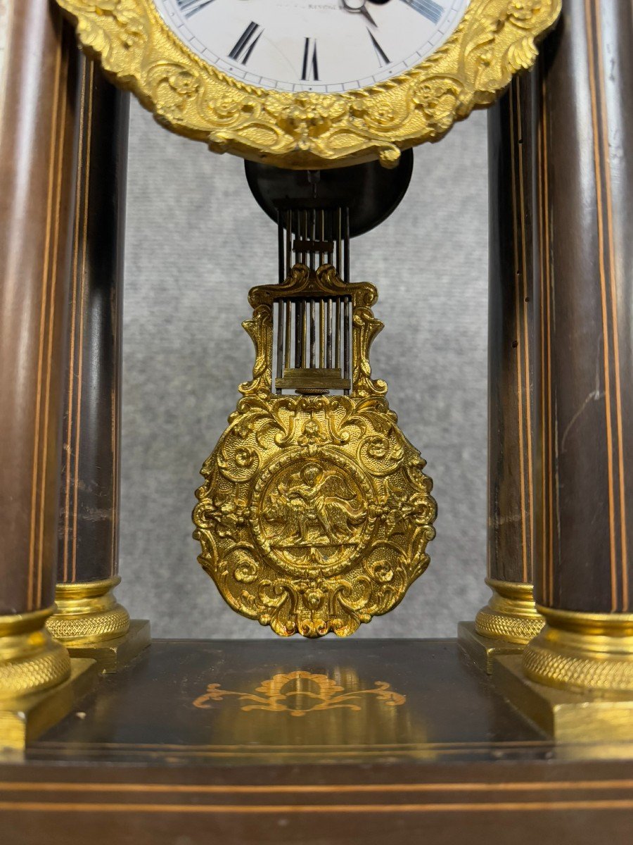 Portico Clock Empire / Charles X Period In Rosewood And Gilt Bronze  -photo-5