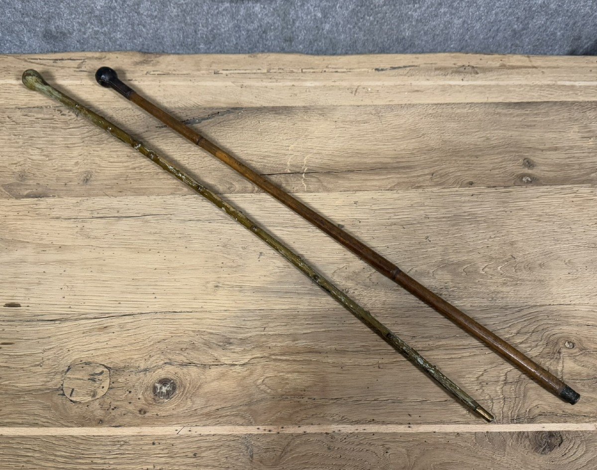 Two "casse Tête" Canes With Lead Knobs -photo-1