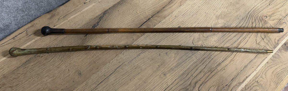 Two "casse Tête" Canes With Lead Knobs -photo-3