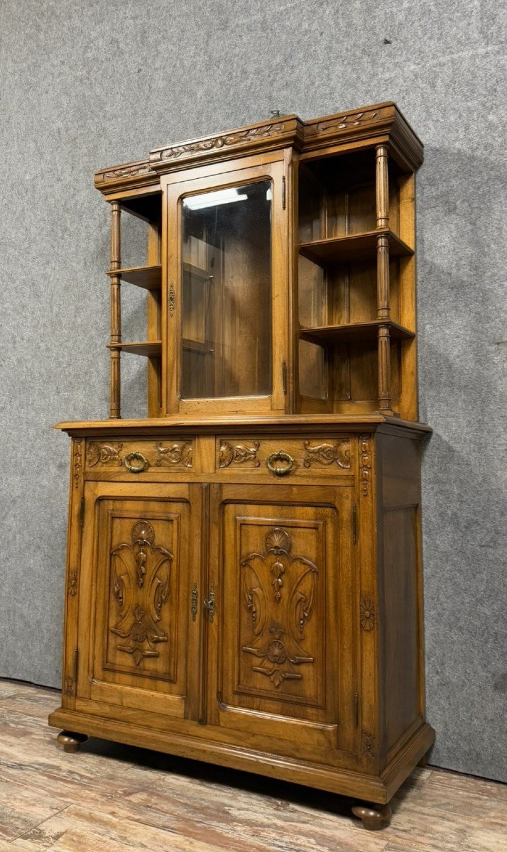 Renaissance Style Silver Cabinet Library In Carved Walnut -photo-1