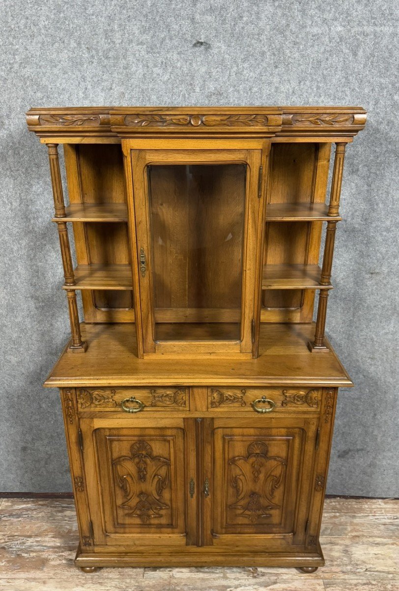 Renaissance Style Silver Cabinet Library In Carved Walnut -photo-2