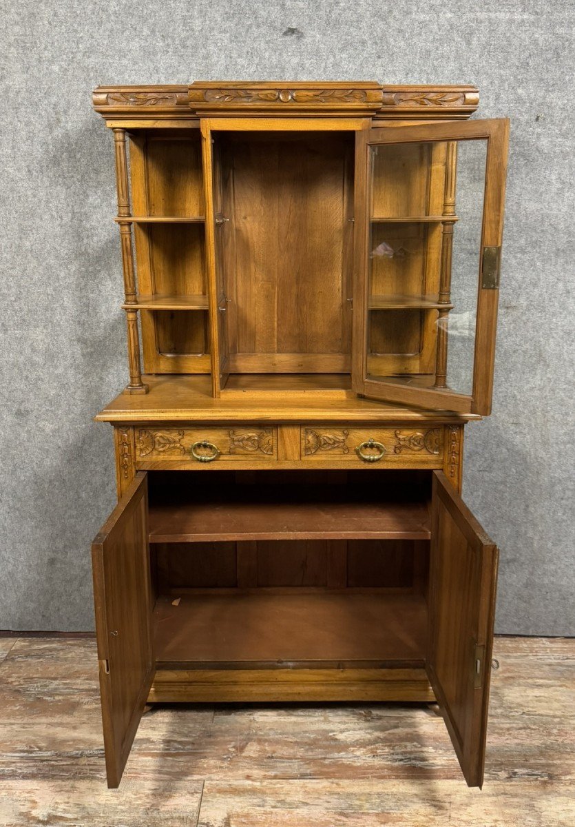 Renaissance Style Silver Cabinet Library In Carved Walnut -photo-3