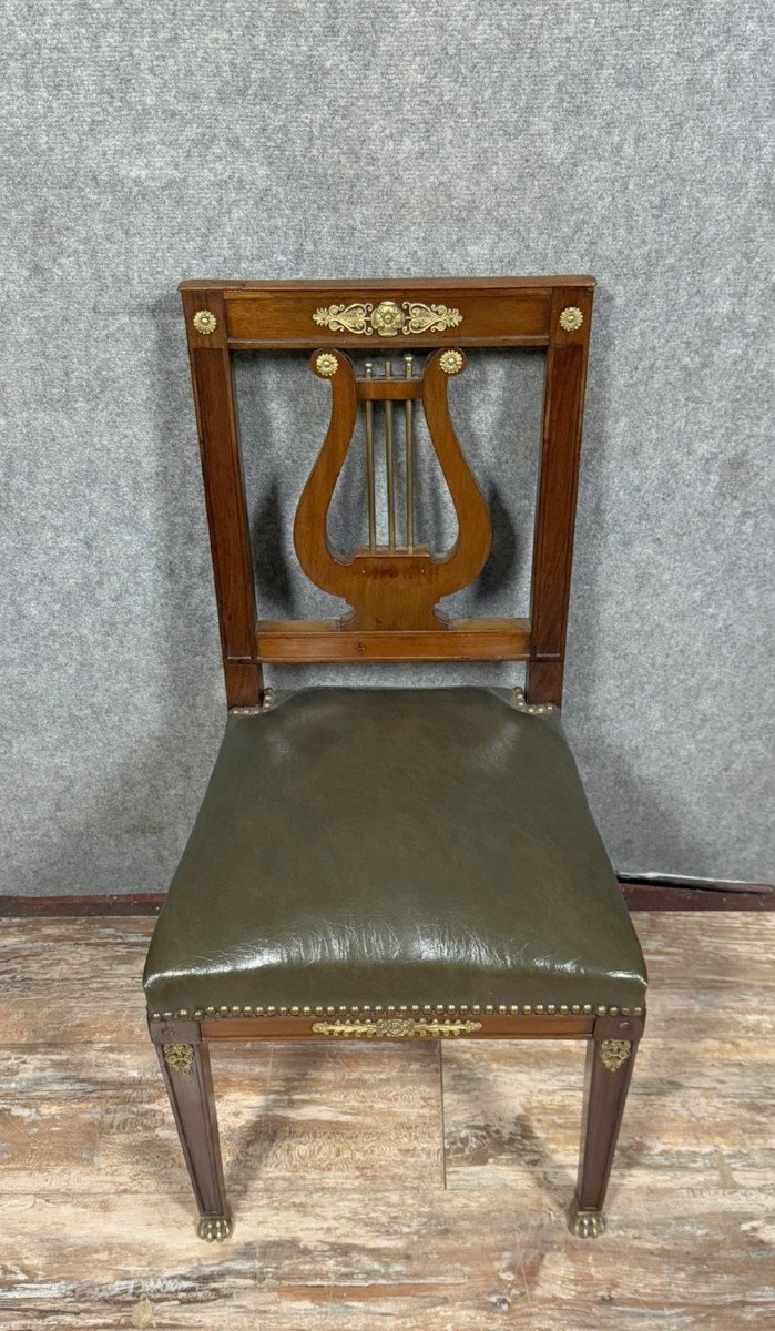 Empire Lyre Back Office Chair In Mahogany And Gilt Bronze-photo-1