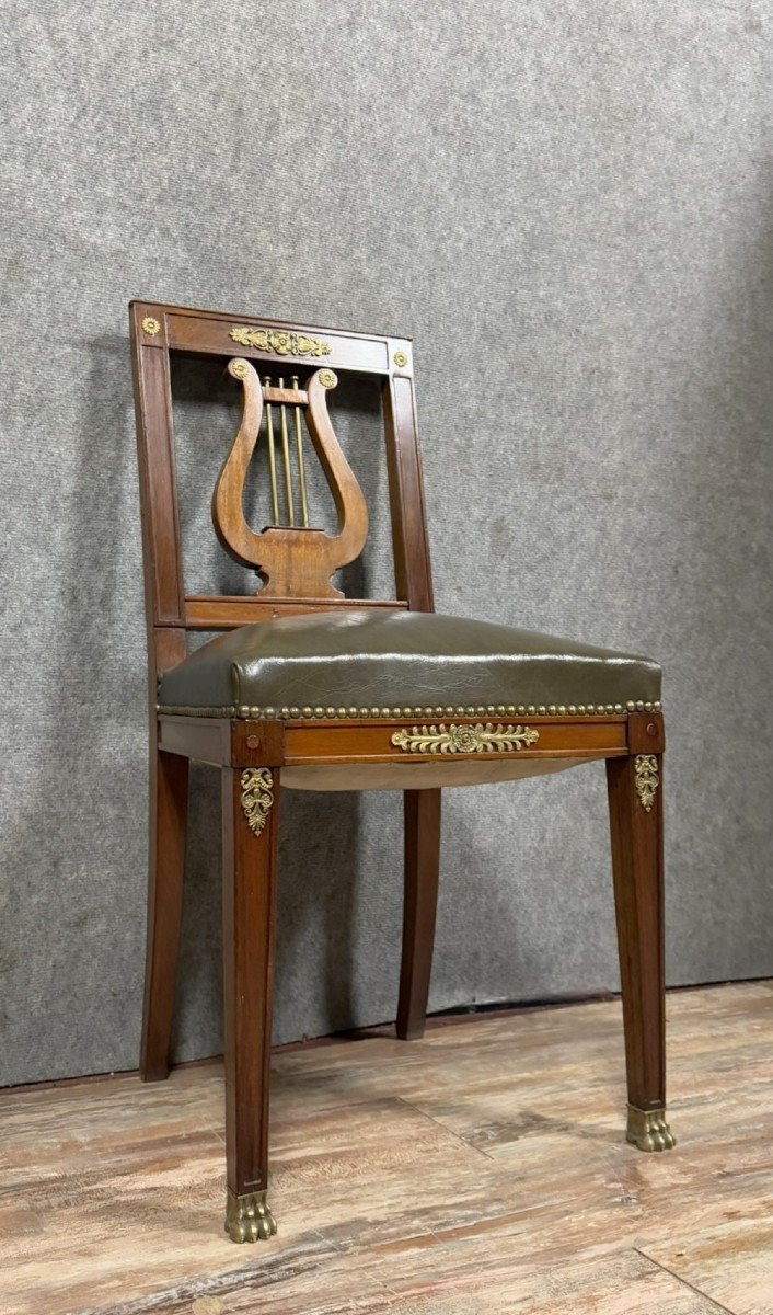 Empire Lyre Back Office Chair In Mahogany And Gilt Bronze-photo-2