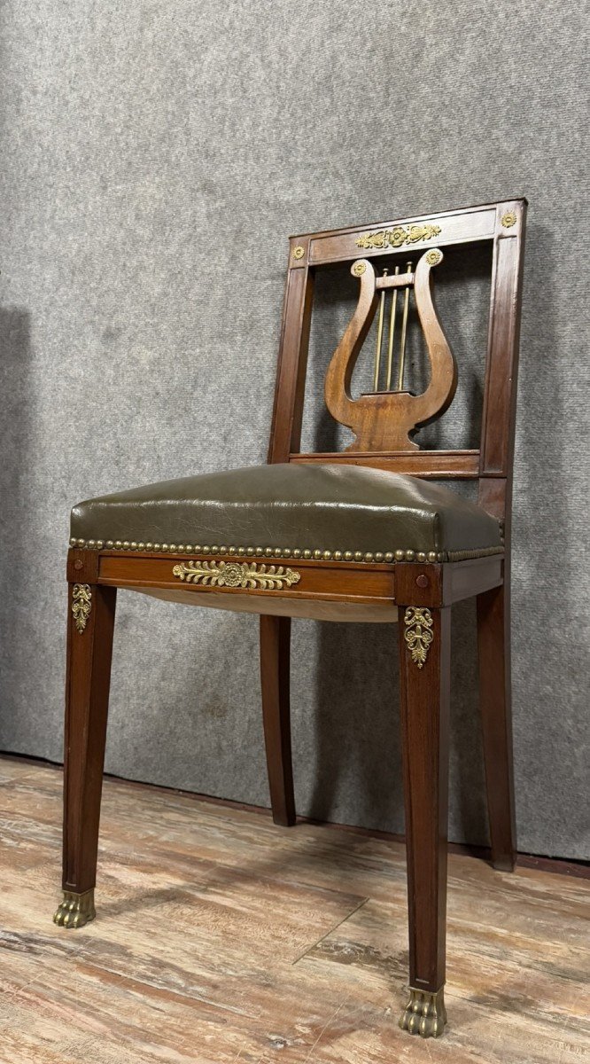 Empire Lyre Back Office Chair In Mahogany And Gilt Bronze-photo-3