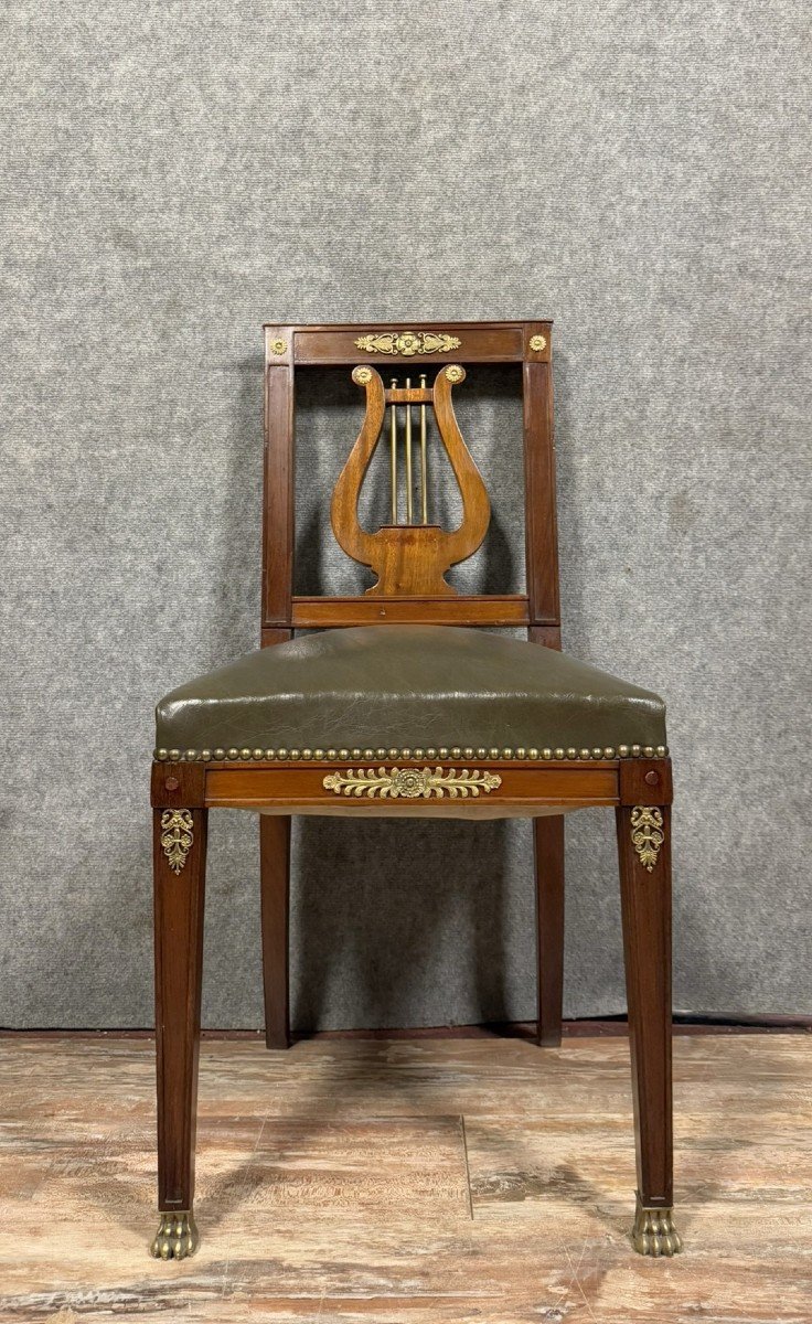 Empire Lyre Back Office Chair In Mahogany And Gilt Bronze