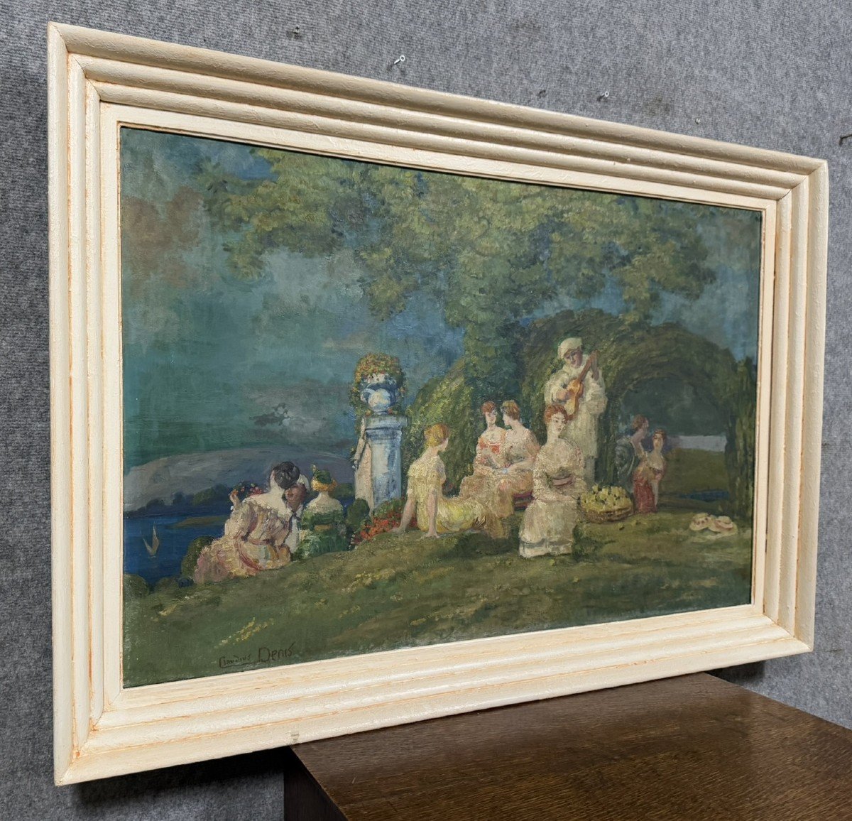 Claudius Denis (1878-1947): Oil Painting On Canvas Depicting A Lively Gallant Scene-photo-2