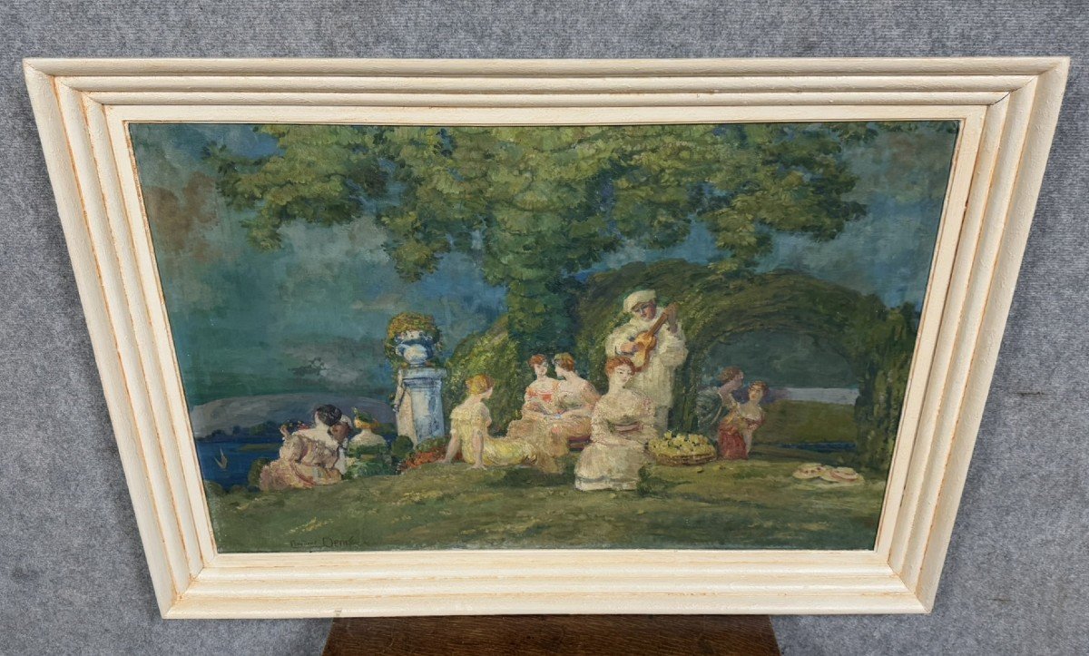 Claudius Denis (1878-1947): Oil Painting On Canvas Depicting A Lively Gallant Scene-photo-4