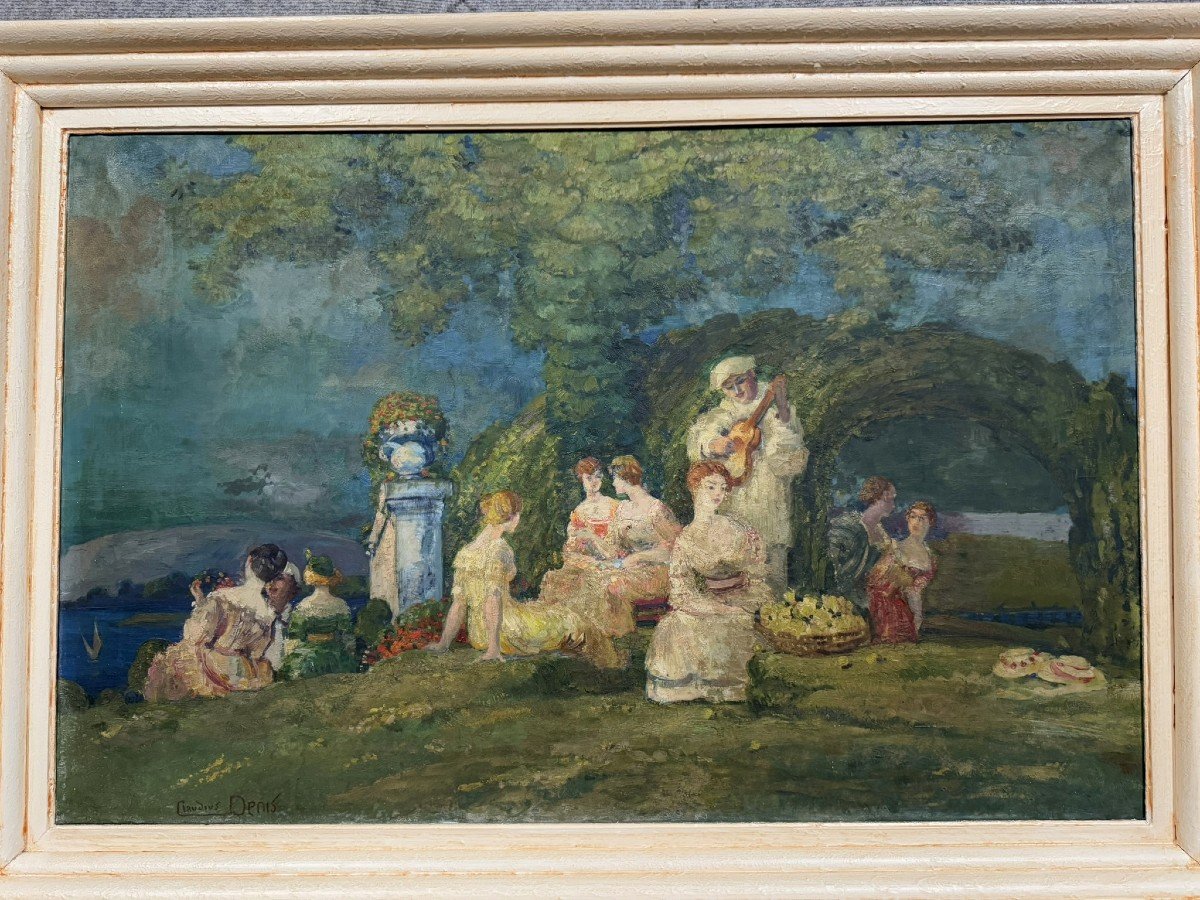 Claudius Denis (1878-1947): Oil Painting On Canvas Depicting A Lively Gallant Scene-photo-5