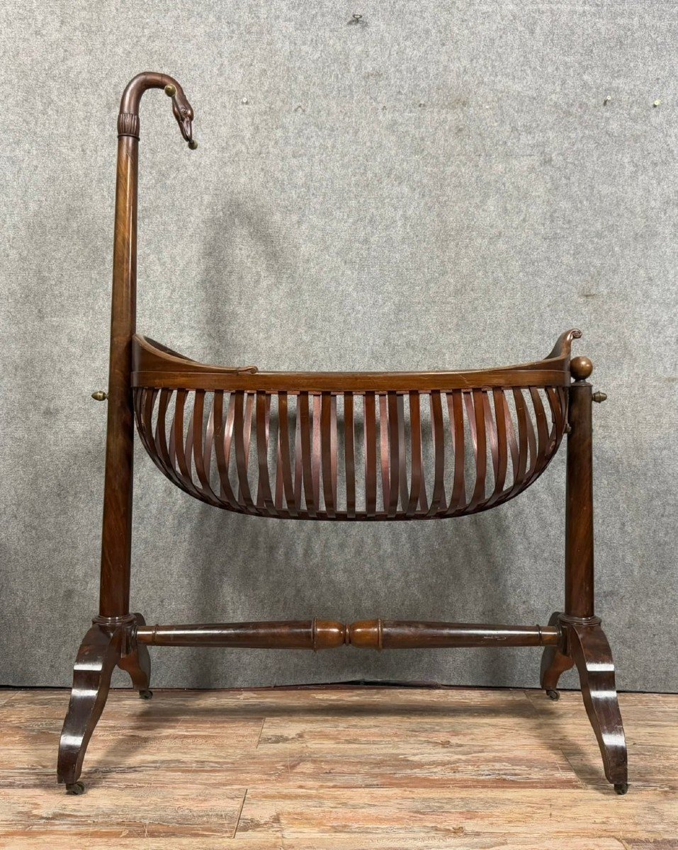 Mahogany Swan Neck Empire Cradle In The Shape Of A Carrycot 