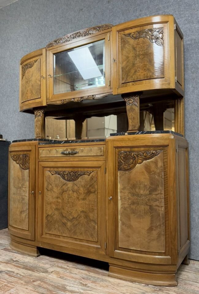 Two-body Art Deco Period Buffet In Walnut And Burl Circa 1940-photo-1