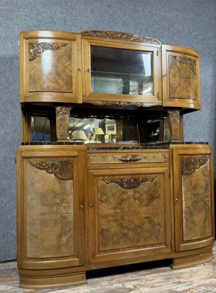 Two-body Art Deco Period Buffet In Walnut And Burl Circa 1940-photo-2