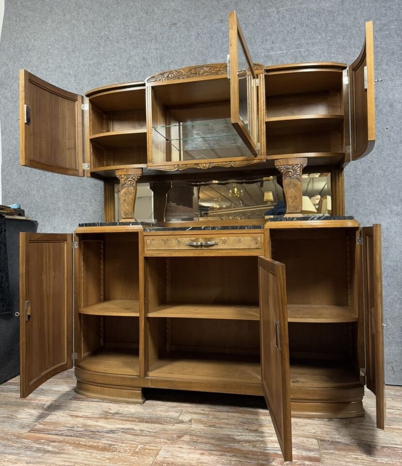 Two-body Art Deco Period Buffet In Walnut And Burl Circa 1940-photo-3