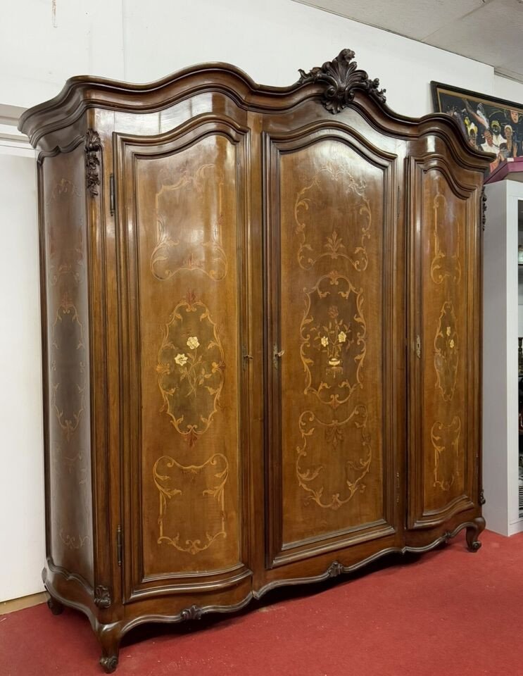 Armoire Louis XV Galbée Toutes Faces En Marqueterie De Bois Précieux Vers 1900-photo-1