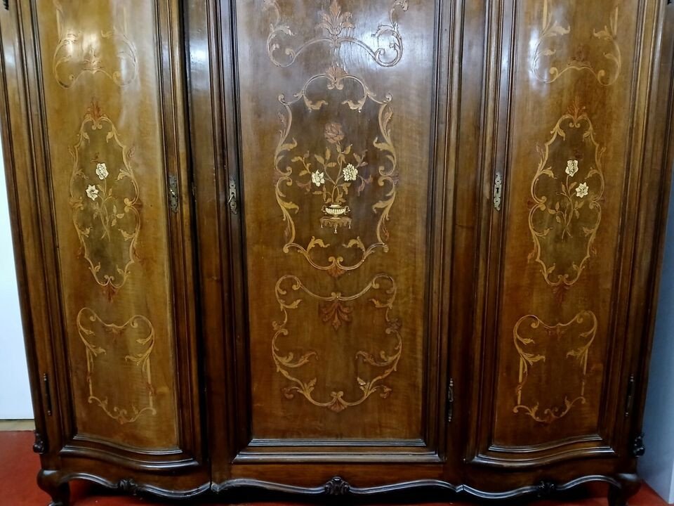 Armoire Louis XV Galbée Toutes Faces En Marqueterie De Bois Précieux Vers 1900-photo-4