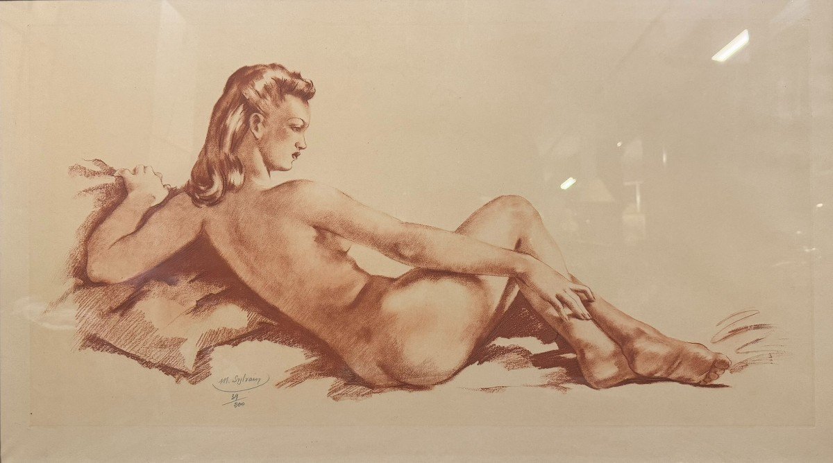 Tableau / Nu De M.sylvain: Sanguine époque Art Déco Signée Vers 1940-photo-2