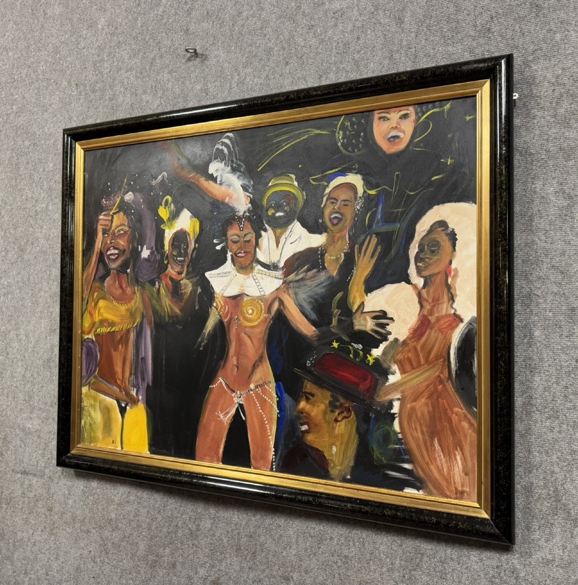 South America 20th Century: Oil Painting On Canvas Depicting A Carnival Scene-photo-1