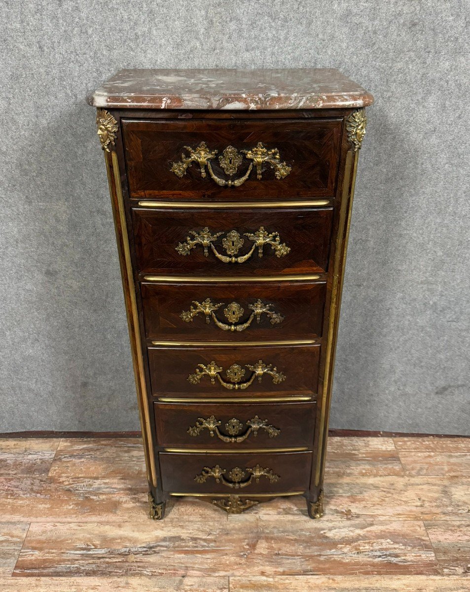 18th Century Regency Period Weekly Chest In Marquetry And Copper Reed-photo-1