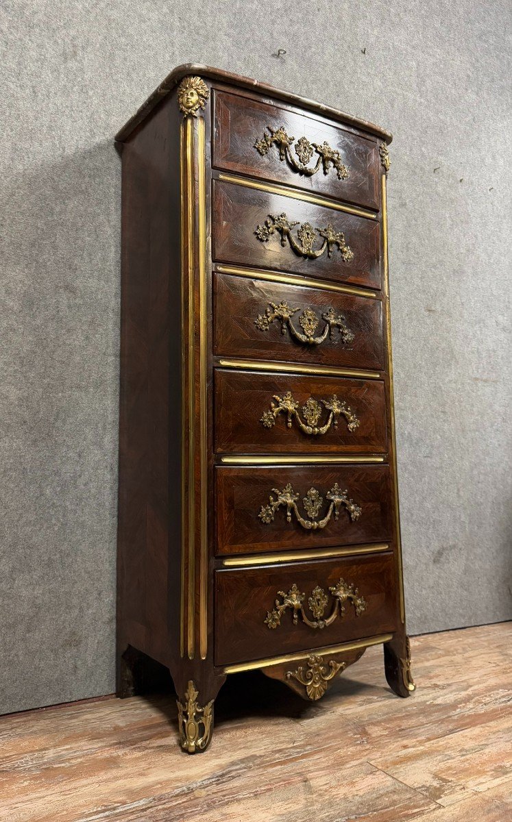 18th Century Regency Period Weekly Chest In Marquetry And Copper Reed-photo-2