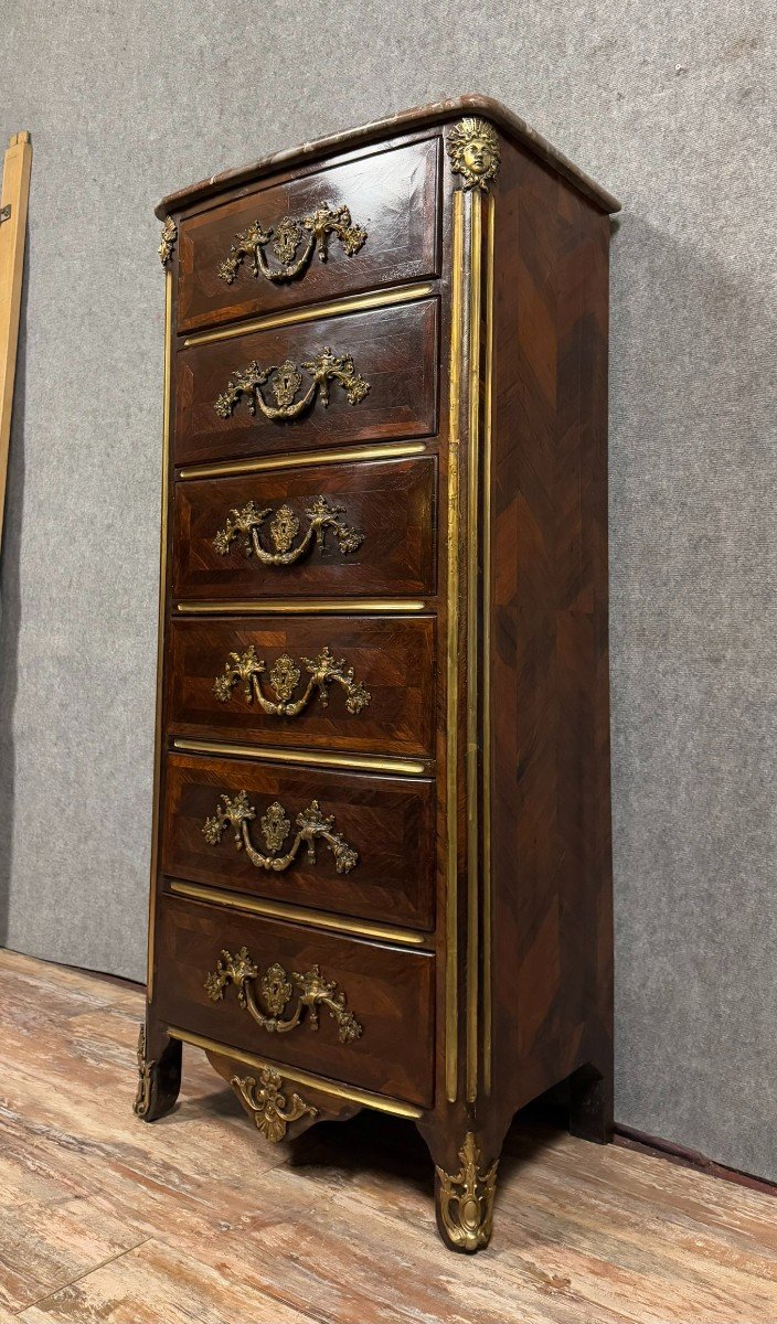 18th Century Regency Period Weekly Chest In Marquetry And Copper Reed-photo-3