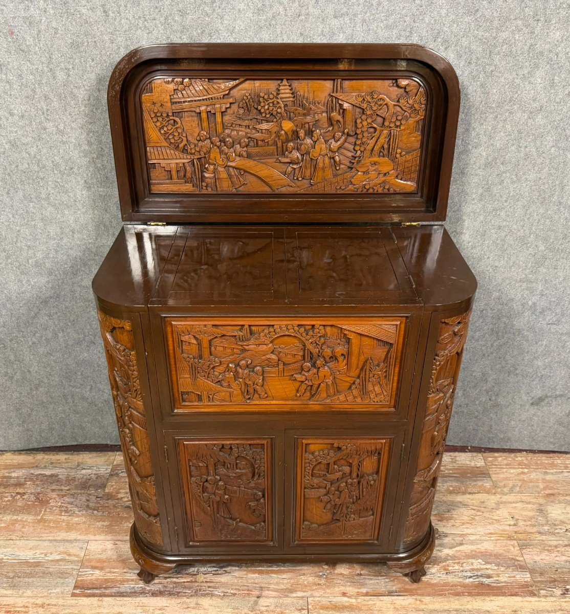 Asia 20th Century: Camphor Wood Bar Cabinet Circa 1950-photo-1