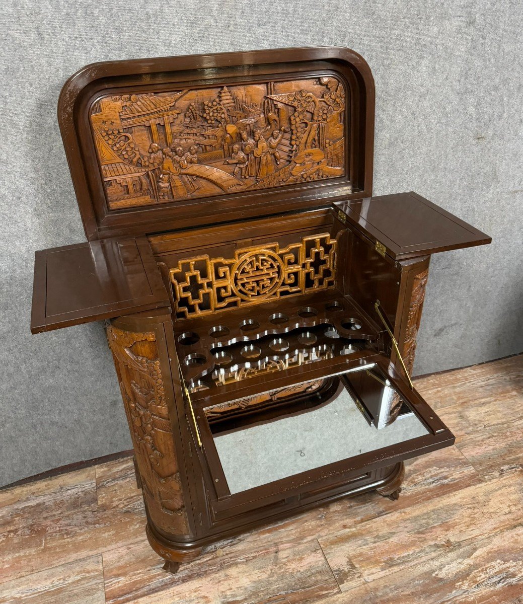 Asia 20th Century: Camphor Wood Bar Cabinet Circa 1950-photo-3