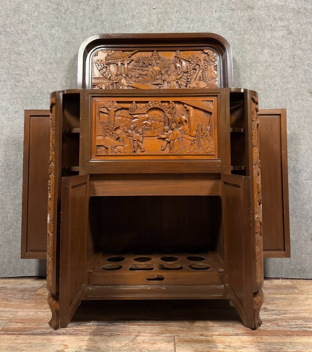 Asia 20th Century: Camphor Wood Bar Cabinet Circa 1950-photo-4