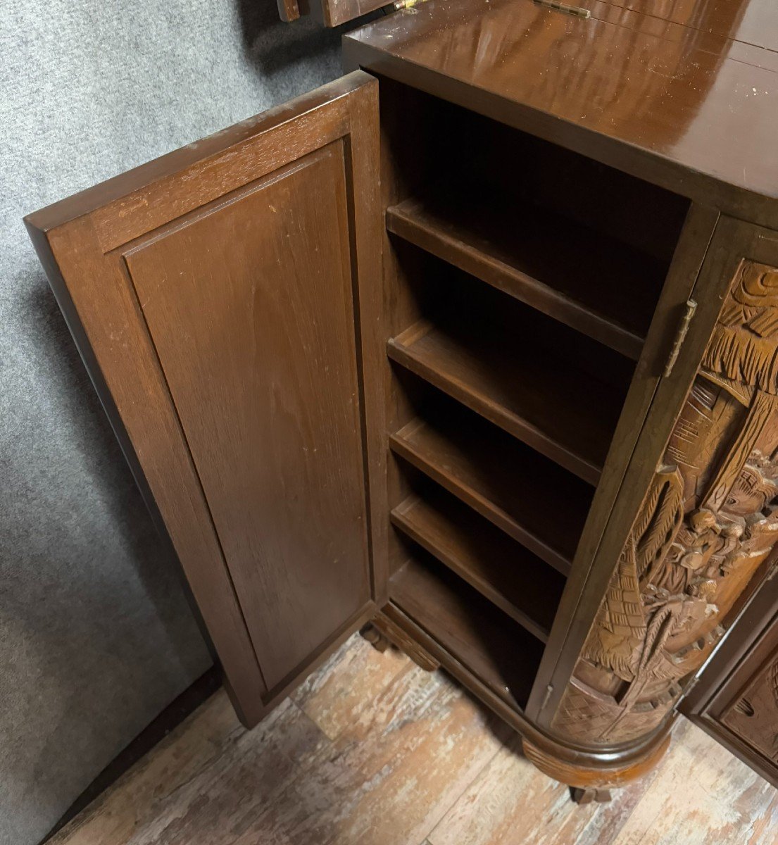 Asia 20th Century: Camphor Wood Bar Cabinet Circa 1950-photo-6