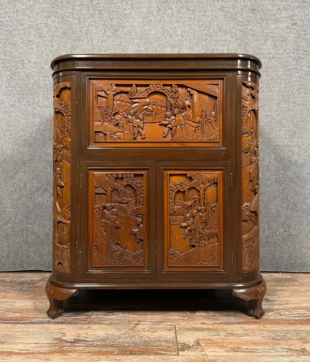 Asia 20th Century: Camphor Wood Bar Cabinet Circa 1950