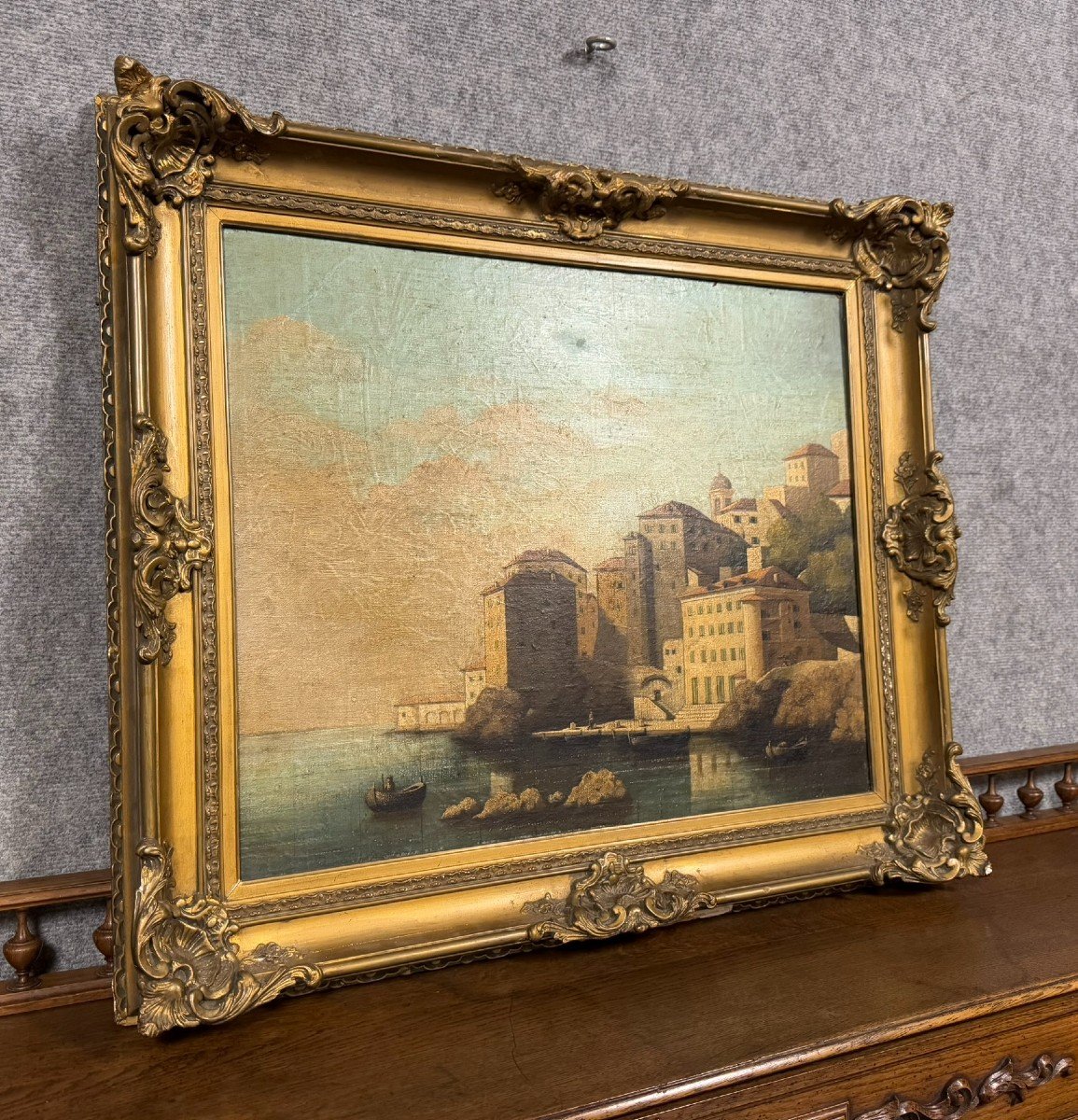 Italian School Painting From The 19th Century Around 1800: Oil On Canvas Animated Port View-photo-1