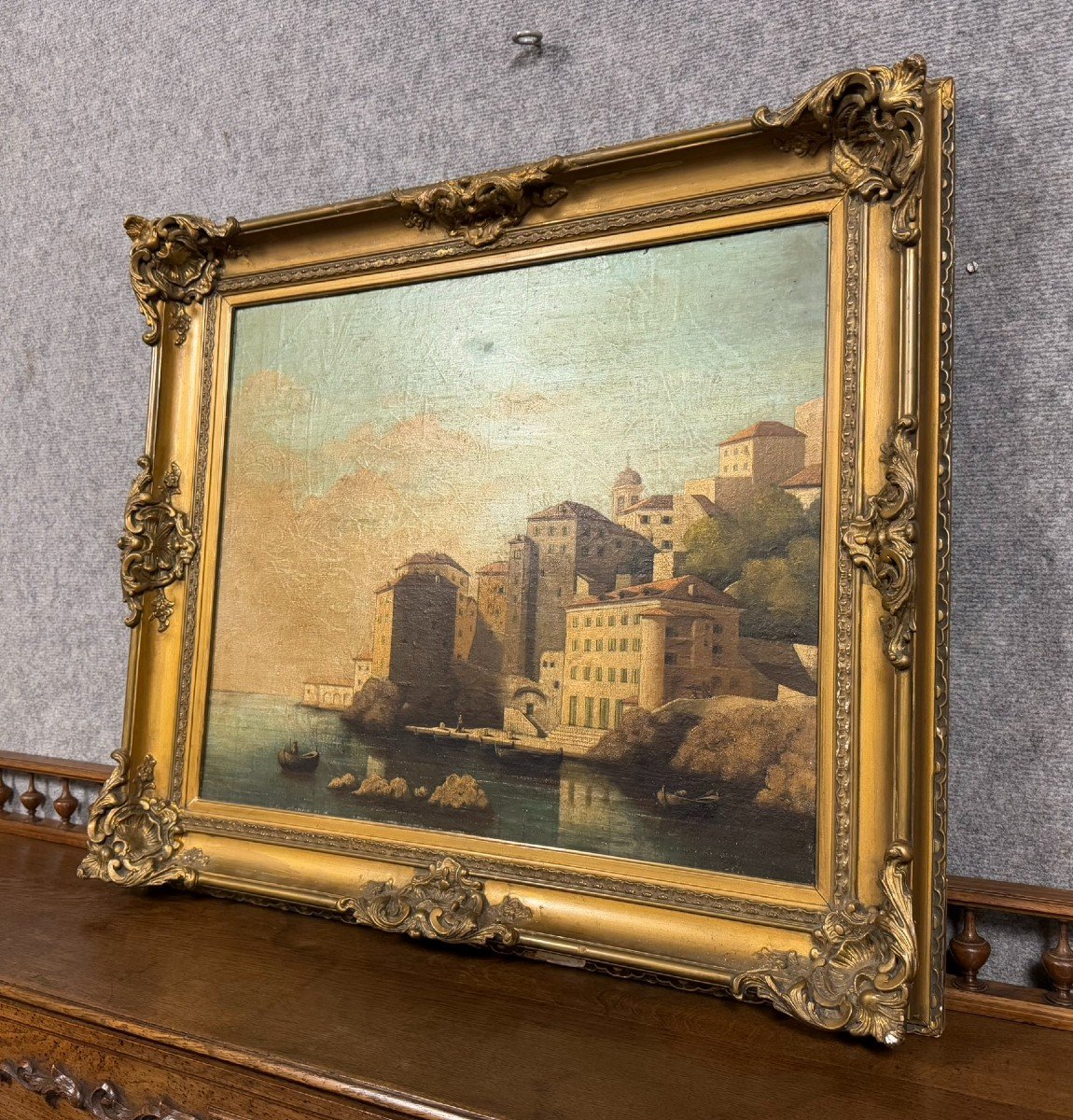 Italian School Painting From The 19th Century Around 1800: Oil On Canvas Animated Port View-photo-2