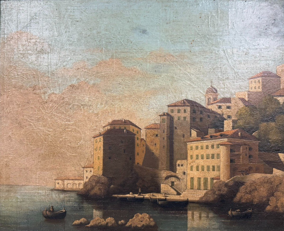 Italian School Painting From The 19th Century Around 1800: Oil On Canvas Animated Port View-photo-4