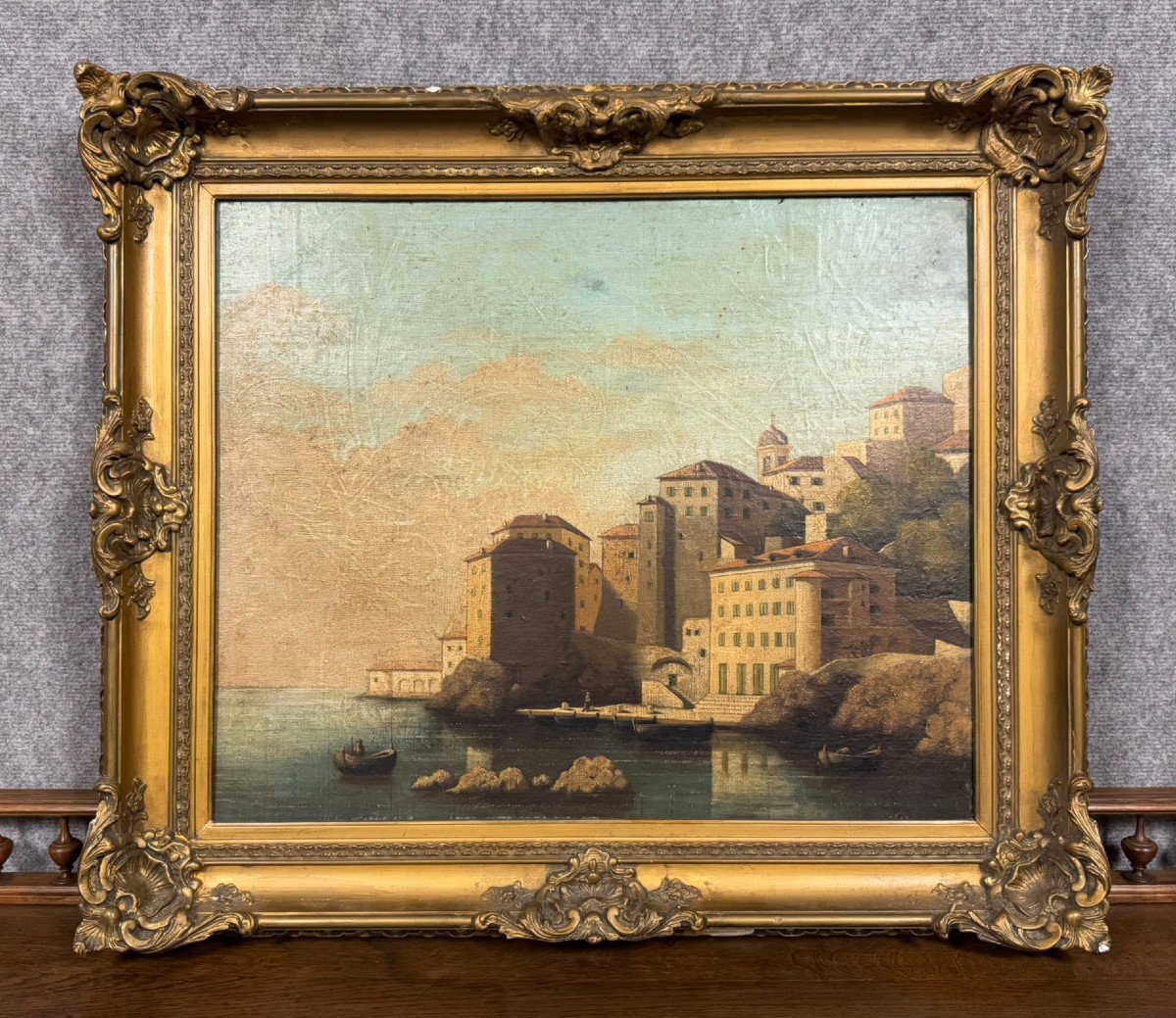 Italian School Painting From The 19th Century Around 1800: Oil On Canvas Animated Port View