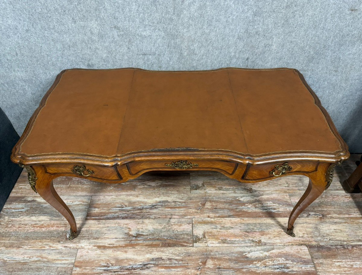 According To The Creations Of Charles Cressent: Marquetry Minister's Desk, Late 19th Century-photo-1