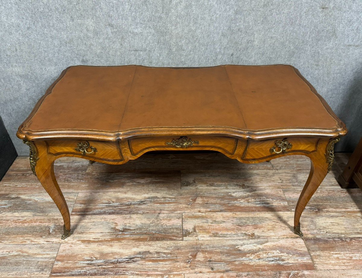 According To The Creations Of Charles Cressent: Marquetry Minister's Desk, Late 19th Century-photo-6