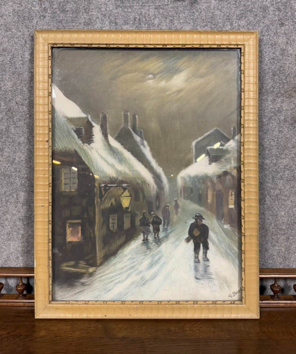 G.boizot: Tableau école Française "la Nuit Hivernale" Daté 1928