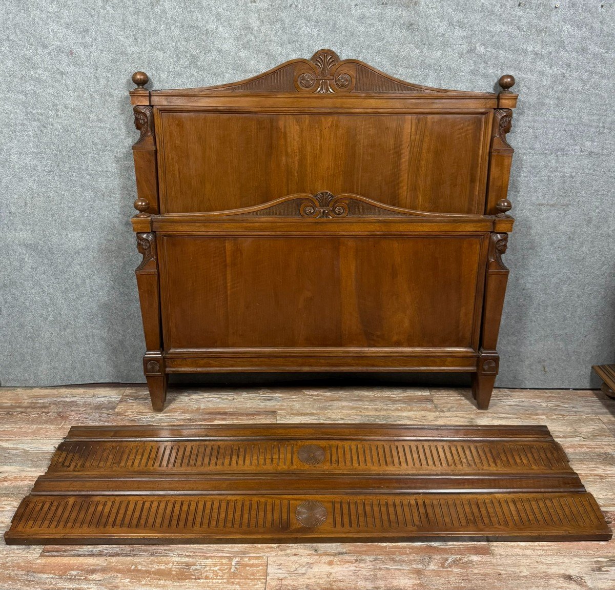 Bastel Stamped Bed, Empire Consulate Period, Walnut, Circa 1800-photo-2