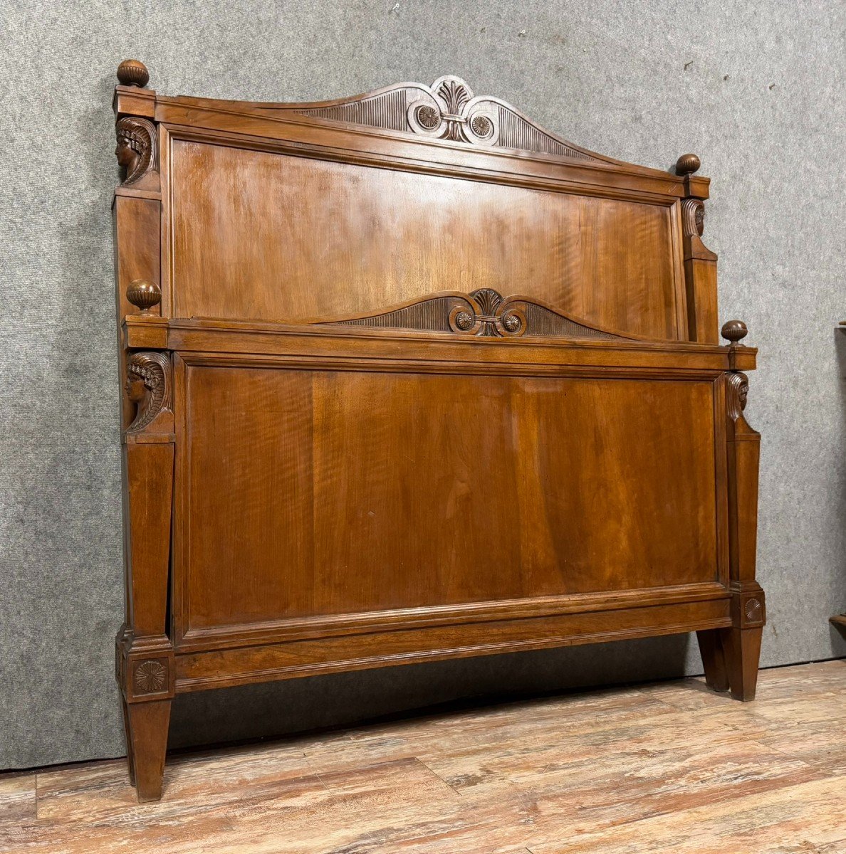 Bastel Stamped Bed, Empire Consulate Period, Walnut, Circa 1800-photo-4