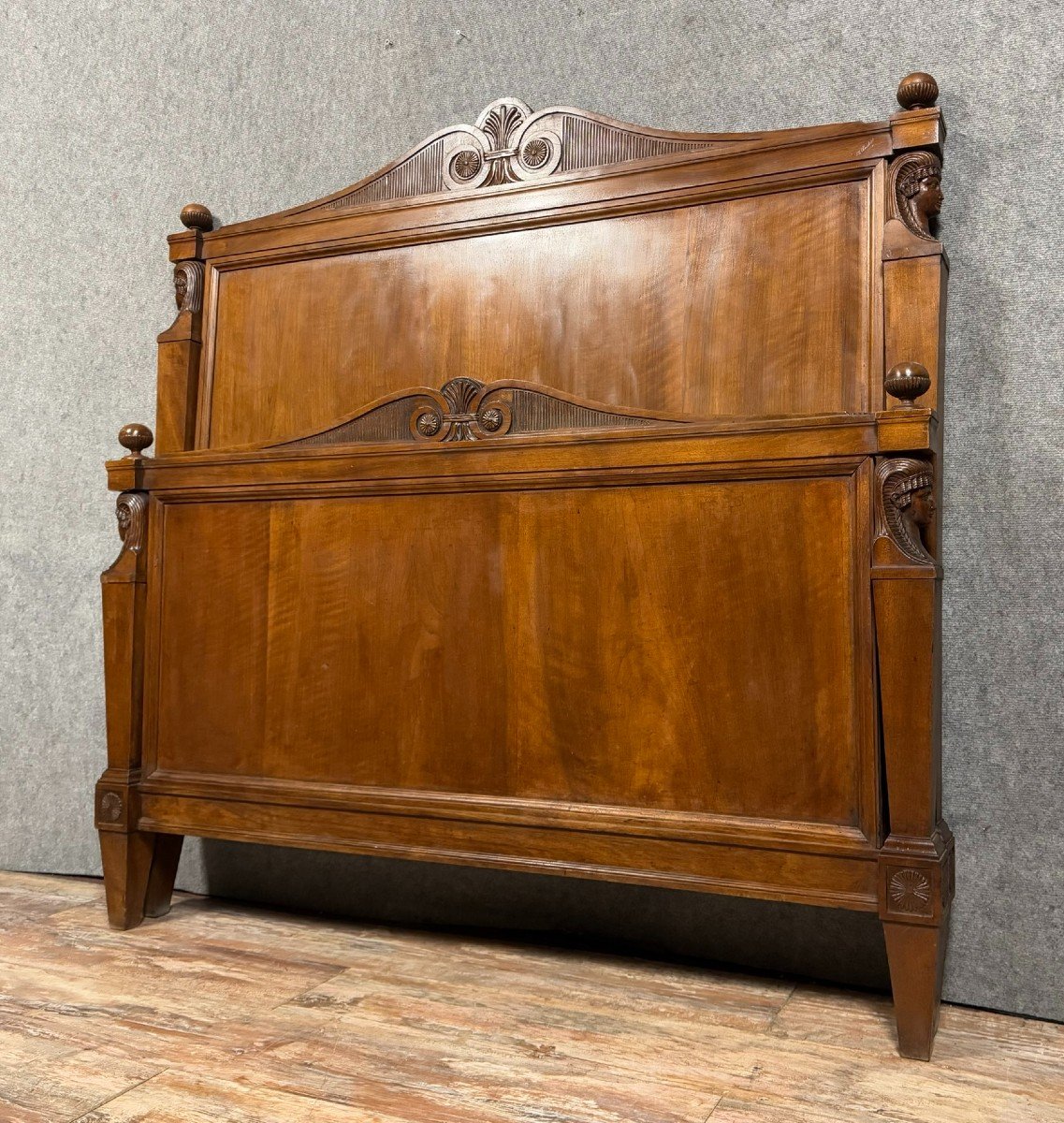 Bastel Stamped Bed, Empire Consulate Period, Walnut, Circa 1800-photo-1