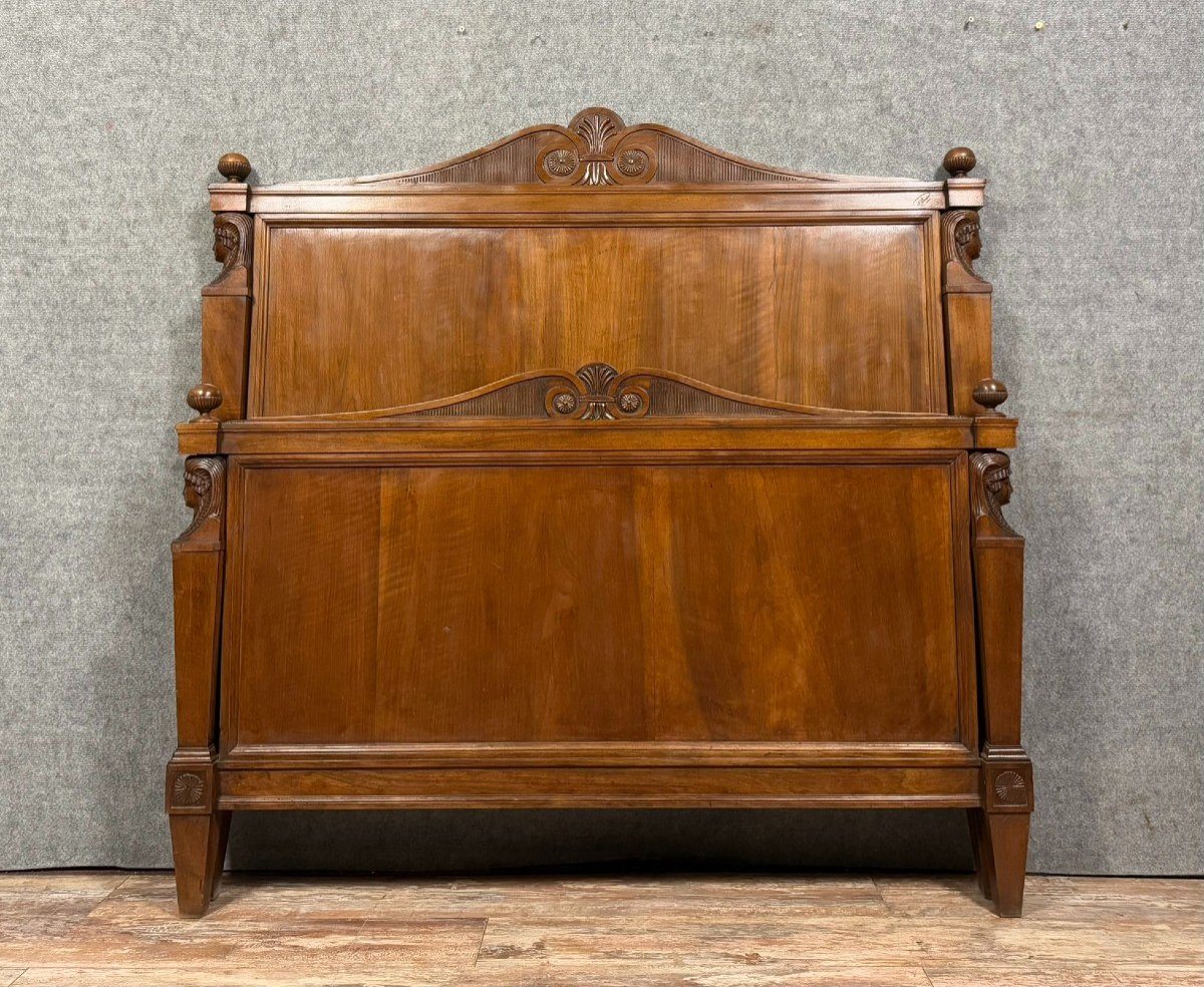 Bastel Stamped Bed, Empire Consulate Period, Walnut, Circa 1800