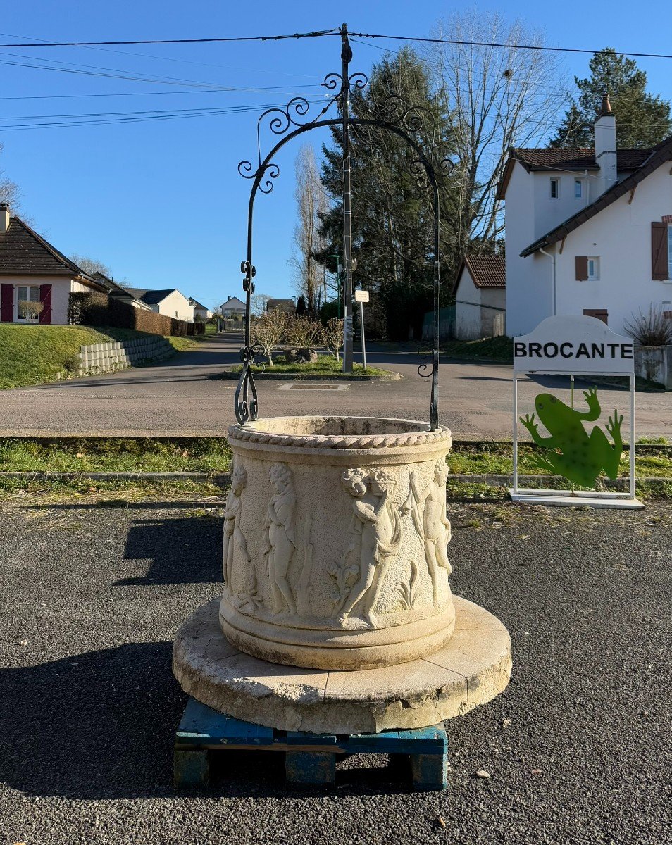 Reconstructed Stone Well With Antique Decorations Circa 1950-photo-1