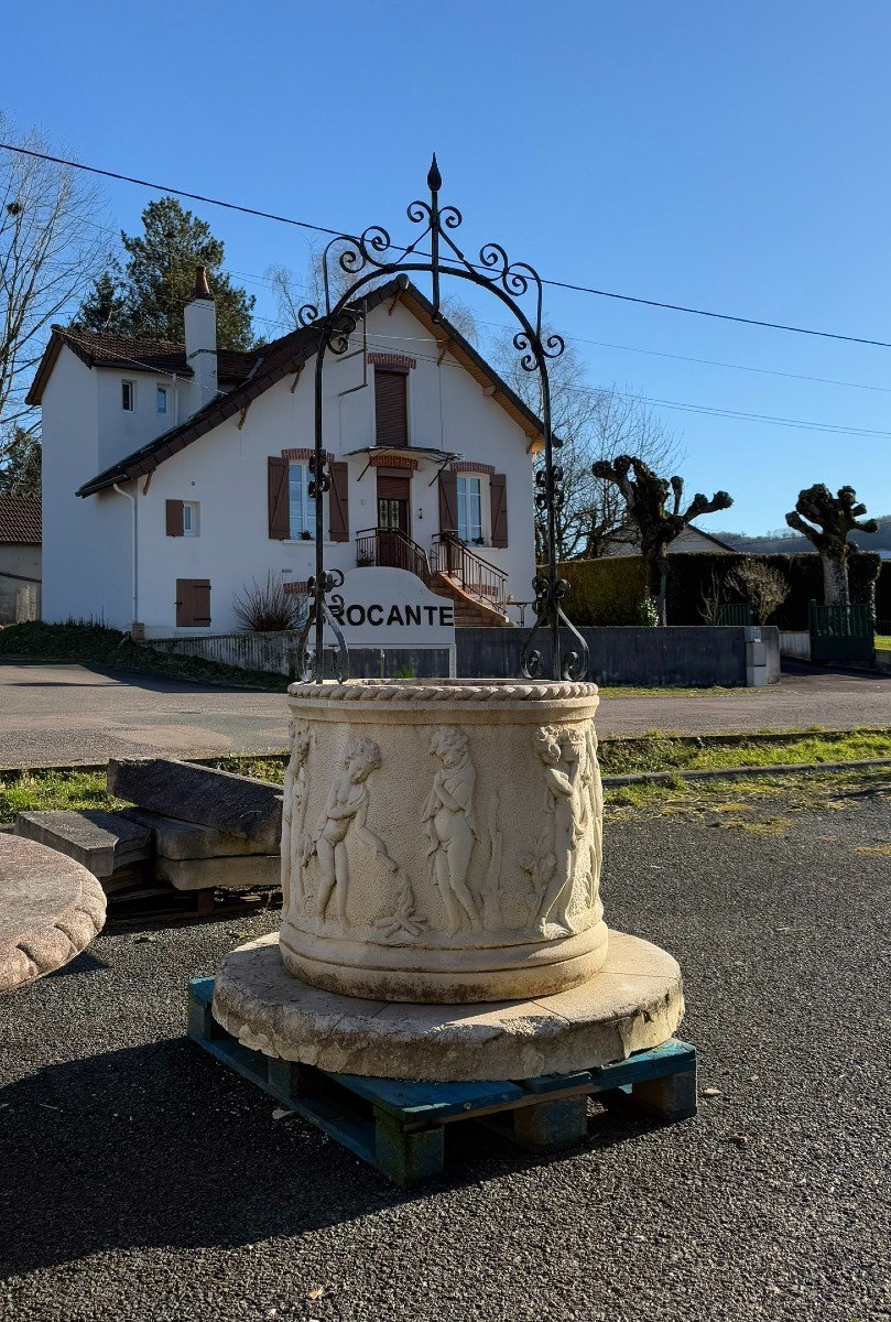 Reconstructed Stone Well With Antique Decorations Circa 1950-photo-2