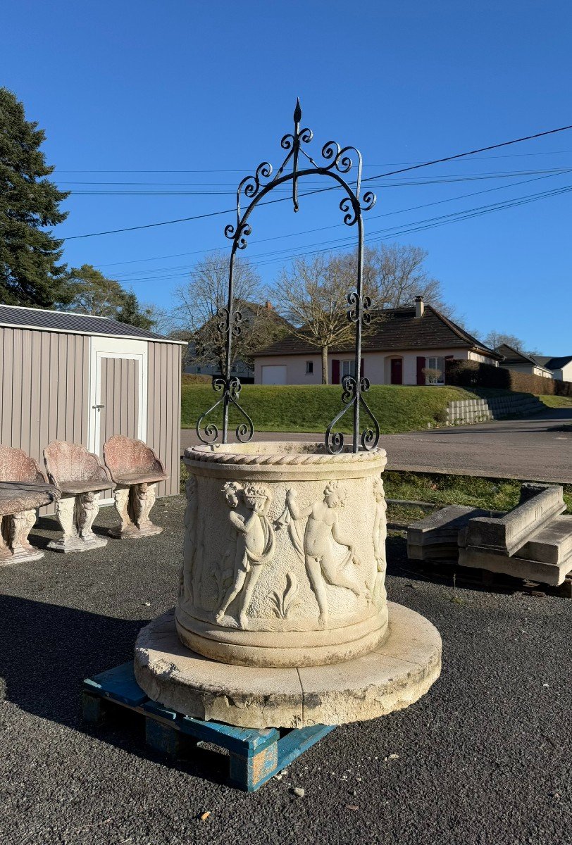 Reconstructed Stone Well With Antique Decorations Circa 1950-photo-3