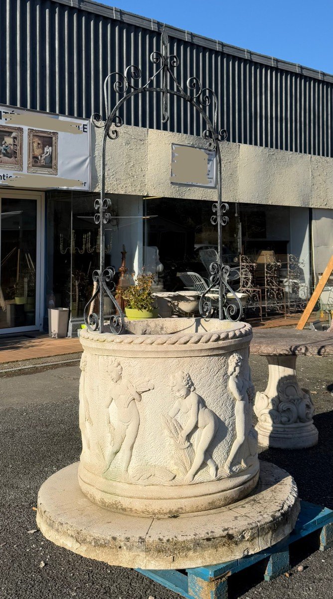 Reconstructed Stone Well With Antique Decorations Circa 1950-photo-4