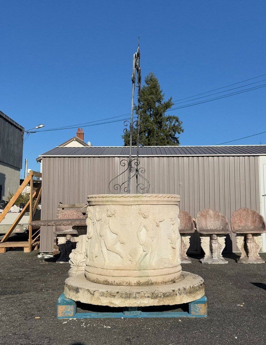 Reconstructed Stone Well With Antique Decorations Circa 1950