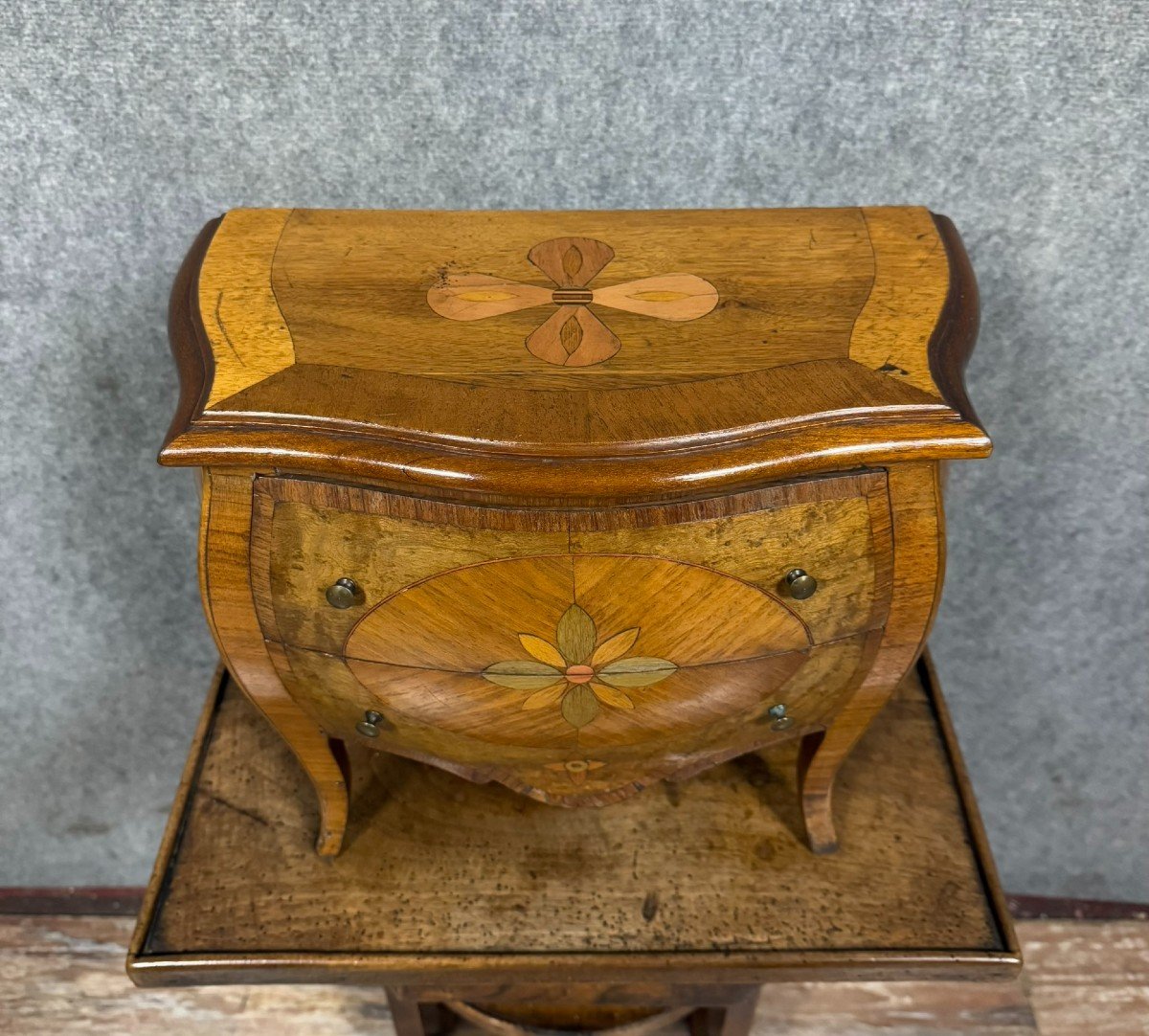 Louis XV Style Curved Master's Chest Of Drawers In Marquetry Circa 1880-photo-1