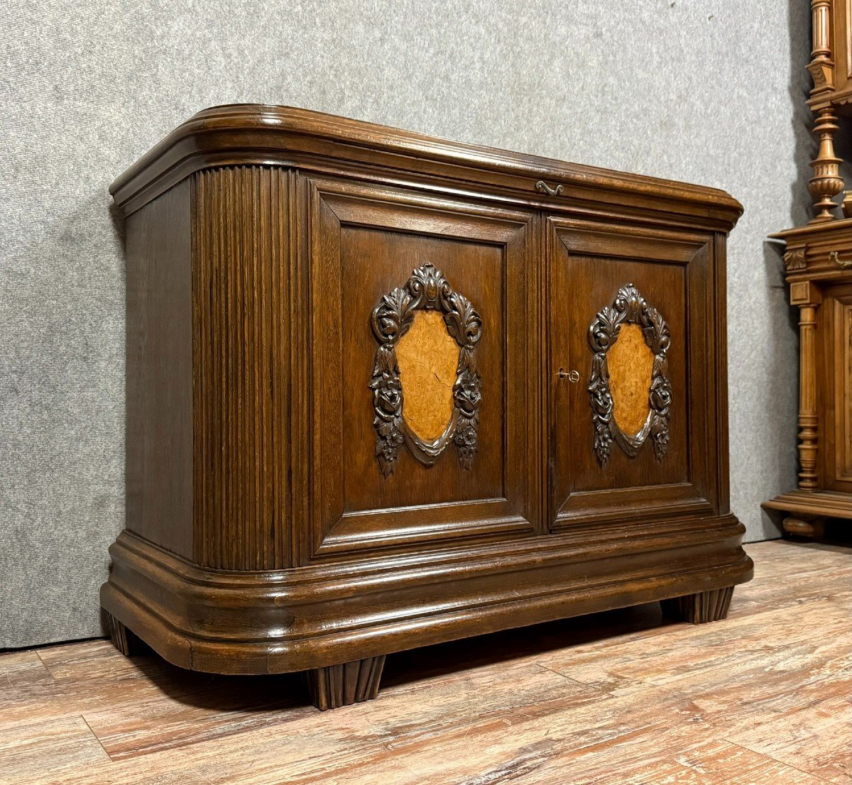 Art Nouveau Period Sideboard In Oak And Burl Circa 1900-photo-2